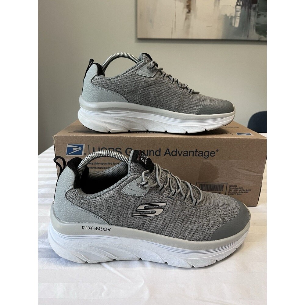 Skechers D'Lux Walker Pensive Grey Black Men's 8.5 Extra Wide WW Shoes Sneakers